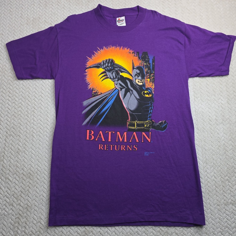 Vintage 1991‎ Batman Returns Signal Mega-Tee Purple Single Stitch Shirt USA XL